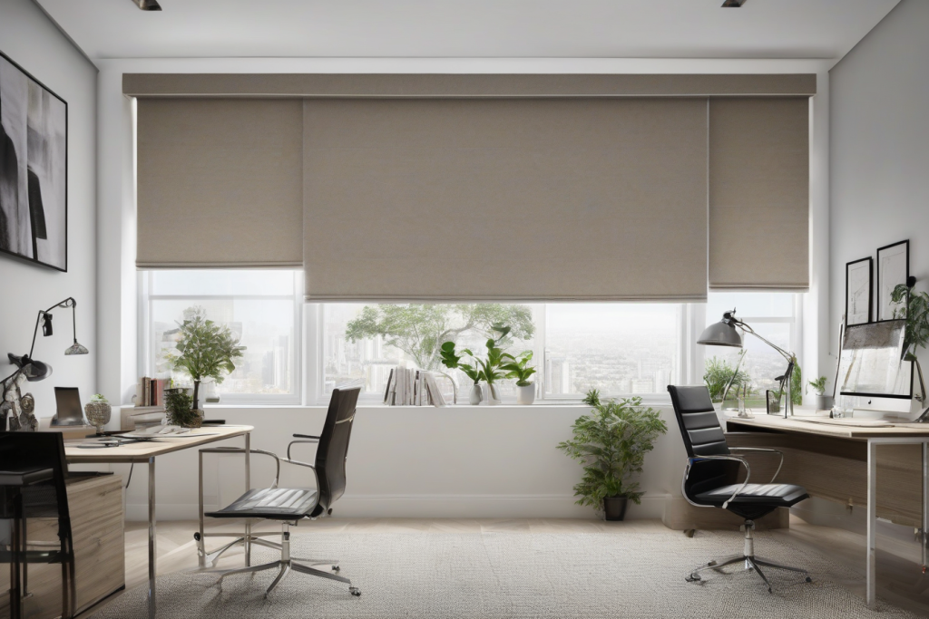 White roller blind in a living room