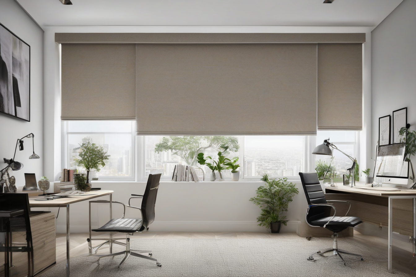 White roller blind in a living room